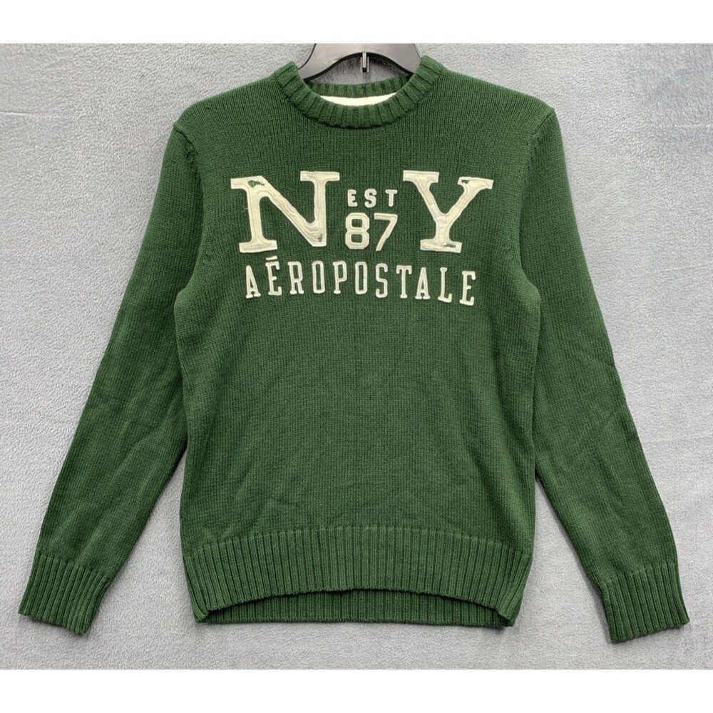 Aeropostale Pullover Sweaters Mens 1987 Rib Knit Embroidered Green Size Medium - Picture 1 of 15